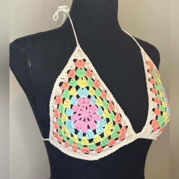 Crochet top bikini Cotton yarn Handmade By Seller festival, rave, pool summer - Picture 5 of 10